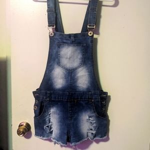 Denim overall shorts